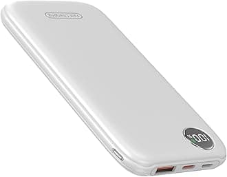 Powerbank Fast Charging Max 12V/4.5A, Ultra Slim Portable Charger USB C 10000mah, Travel Power Bank for iPhone 11 12 13 14 15 16 Samsung Android, DC Lightweight Battery Pack Phone Charger, White