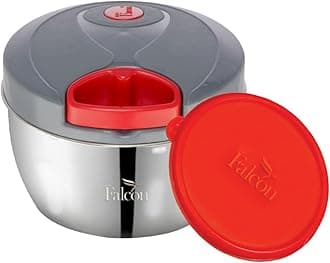 Food Grade Stainless Steel Vegetable Chopper, Compact Design with 3 Blades, BIS Certified, Jindal Seal & Made in India Extra BPA-Free Storage, Handy 450ml Container (Red)