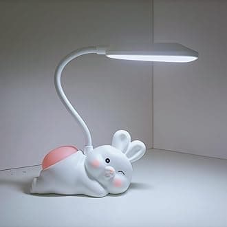 Desk Lamp for Kids|Cartoon Bunny Shaped with Night Light for Study Table, Bedroom, Study Room (White, led)