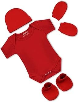 ARVESANew Born Baby Clothes Set 0-3 months Pack of 4 Rompers Upto 12 Months Baby Dress for Born 0-3 Months with Rompers, Caps Mittens and Booties For New Born Baby