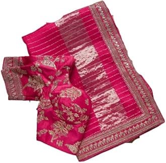 Womens And Girls Saree Organza Silk Fabric With Embroidery Sequence Work With Banglory Silk Heavy Work Blouse piech