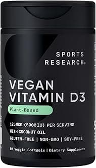 Sports Research, Vegan Vitamin D3, 125 mcg (5,000 IU), 60 Veggie Softgels