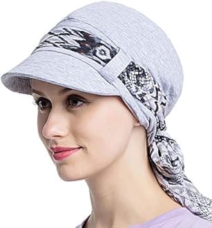 JarseHera Chemo Hats for Women Bamboo Cotton Lined Newsboy Caps with Scarf Double Loop Headwear for Cancer Hair Loss
