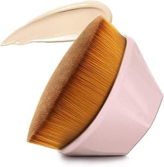 Foundation Makeup Brush Flat Top Kabuki Hexagon Face Blush Liquid Powder Foundation Brush for Blending Liquid, Cream or Flawless Powder Cosmetics with Bonus Protective Case (Pink)