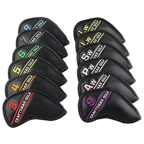 CRAFTSMAN GOLF 12pcs or 1pc Black Leather Golf Iron Head Covers Set Headcover Colorful Number Embroideried for Callaway Ping Taylormade Cobra Also Custom Version w/Your Name