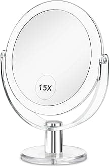 Vanity Makeup Mirror with Stand, 1X/15X Magnification Double Sided 360 Degree Swivel, Portable Table Desk Counter top Magnifying Mirror, Tabletop Mirror for Bedroom or Dorm Room, 6.25 Inch