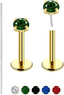 Gold Nose Ring Stud, 20g Cartilage Earrings Tragus Piercing Jewelry, 14k Titanium Nose Ring Threadless Medusa Clip on Earrings, Flat Back Medusa earrings for Women/men