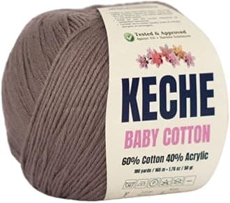 Keche Baby Cotton, 60% Cotton 40% Acrylic Yarn, Soft Cotton Yarn for Crochet and Knitting, Amigurumi Yarn 1 Skein/Ball 1.76 Oz (50g) / 180 Yrds (165m) - Mink