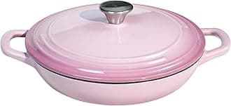 Braiser Enameled Cast Iron Braiser 2.25 qt Braiser Pan with Lid Pink Shallow Cast Iron Casserole Braiser Pan with Handels