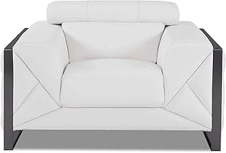 BlackJack Furniture Gianni Top Grain Italian Leather Chair with 9-Position Adjustable Headrests, Contemporary Geometric Pattern, Chrome Hardware & Durable Hardwood Frame, Snow White