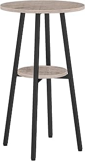 Bar Table, Round Pub Table, 2-Tier Bistro Table with Storage, for Small Spaces, with Top Particleboard for Kitchen, Easy to Assemble, Greige BG55BT01