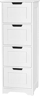 COSTWAY Bathroom Floor Cabinet, Freestanding Wooden Storage Cupboard with 2/4 Drawers, Bathroom Storage Unit Slim Side Cabinet Organizer for Living Room and Hallway (4 Drawers, White)
