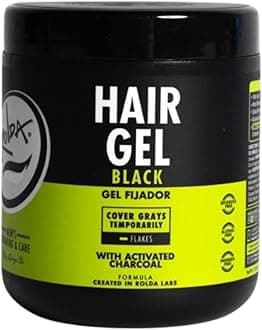 Rolda Black Hair Gel for Men - Medium Hold Styling Gel with Activated Charcoal for Wet Look - Covers Grays & Enhances Black Hair - Flake + Alcohol Free (17.6 oz)
