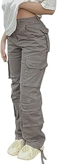 Viatabuna High Waisted Cargo Pants for Women Baggy Y2k Straight Wide Leg Pants with Pockets Streetwear