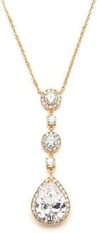 MariellMariell Bridal and Wedding Necklace, Cubic Zirconia Crystal Drop Pendant Necklace for Brides, Bridesmaids, Prom, Homecoming, Mother of the Bride