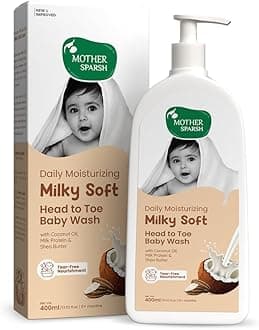 Mother Sparsh Milky Soft Head to Toe Baby Wash-400ml with Milk Protein & Shea Butter | Tear Free 2 in 1 Natural Baby Body Wash