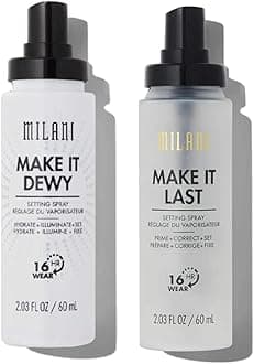 Milani Setting Spray + Primer, Make It Last Original - Natural Finish with Niacinamide for Hydration & Make It Last Dewy - Dewy Finish Moisturizing Formula for Glow on the Go - 2 Pack