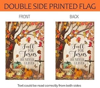 Fall Tree Cardinal Garden Flags 12x18 Double Sided, Fall for Jesus He Never Leaves Yard Flag for Outside Decor, Autumn Cross Pumpkin Thanksgiving Holiday Outdoor Seasonal Decorations for Home