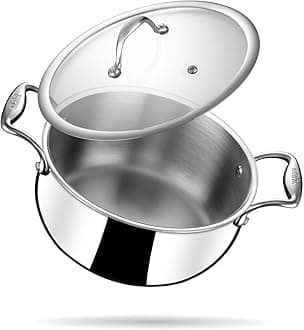 Triply Stainless Steel Sauce Pot with Lid | Stainless Steel Belly Casserole | Tri Ply Biryani Pot with Induction Base | Artisan 4182, Dia 22 cm, 4.3 L (Serves 5 People)