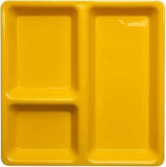 Urmila Plastic® Food-Grade Plastic 3 in 1 Compartments Pav Bhaji Plate Dinner Plates Serving Plates Yellow Set of 6
