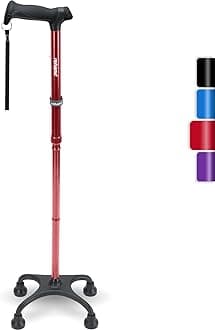 Quad Cane, Walking Cane with Ergonomic Handle Ever and Graceful 4-Pronged Base for Extra Stability, Adjustable Walking Sticks for Right or Left Handed Men & Women and Seniors