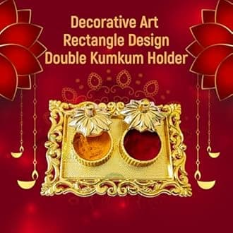 Rectangle Design Double Kumkuma Holder Chimil Box - Plastic Golden Metallic Color(Pack of 20) - Decorative Art Design Tilak Daani, Sindoor for Women Return Gift, Diwali, Weddings, Pooja