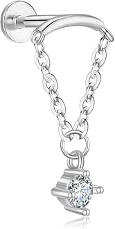 Gold Helix Earrings for Women Flat Back Earrings Hidden Helix Earring Dangle Drop Tassel Chain Earring 2Pcs Cartilage Studs Silver Cubic Zirconia Sparkling Earrings Opal Jewelry