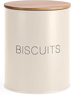 EHC Airtight Biscuit/Cookie Storage Canister with Bamboo Lid, Cream
