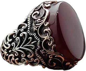 Original Yemeni Aqeeq Agate Stone Men Ring, Best Jewelry Gift, Handmade Men Ring, 925 Sterling Silver Ring, Stone Men's Ring, Gift for him