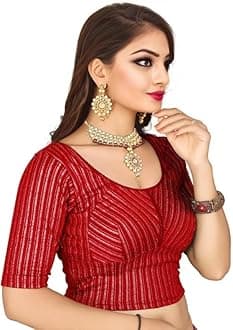 Jacquard Striped Stretchable Fit & Comfhy Round Neck Half Sleeve Readymade Saree Blouse Stylish Crop Top Choli for Girls & Women