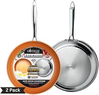 Gotham Steel Stainless Steel Premium 2 Piece Frying Pan Set, Triple Ply Reinforced with Super Nonstick Ti- Cerama Copper Coating and Induction Capable Encapsulated Bottom – Dishwasher Safe
