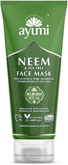 Ayumi Neem & Tea Tree Face Mask | Oil Control Green Clay Mask | Acne Face Mask for Acne Treatment | PoreMinimiser Mask with Witch Hazel | Women & Mens FaceMask | 100ml