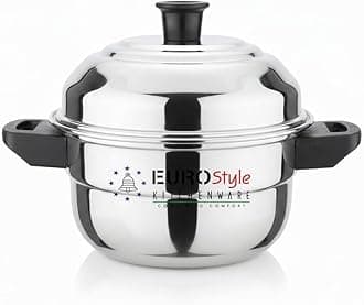 Eurostyle Stainless Steel Royal Idli Steamer with Lid, Steamer Section & Bottom – Multi-Tier Steaming Cookware for Idli, Dhokla, Modak & More (Deluxe, 6 Idlies)