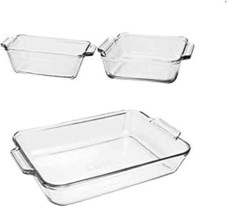 Anchor Hocking Oven Basics 3-Piece Glass Bakeware Set with Square Cake, Rectangular, and Loaf Baking Dishes