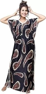 Women's Satin Silk Geometric Print Maxi Nightgown Kaftan Caftan Coverup