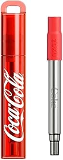 Coca-Cola Reusable Pocket Straw, Telescopic Stainless Steel Drinking Straw with Silicone Mouthpiece, Adjustable to 9 Inches, Set of 2