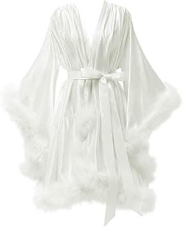 yinyyinhs Women's Feather Robe Silk Satin Bridal Dressing Gowns Short Nightgown Bathrobe Sleepwear Maternity Photoshoot Robe