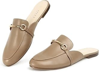 Gold Buckle Mules for Women - Comfortable Memory Foam Loafers, Classy Slip On Flats for Office Business Casual, Dressy Pointed Toe Shoes