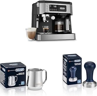 De'Longhi All-in-One Combination Coffee Maker & Espresso Machine & Stainless Steel Milk Frothing Pitcher, 12 ounce (350 ml), Barista Tool, 12 oz & DLSC058 Coffee Tamper