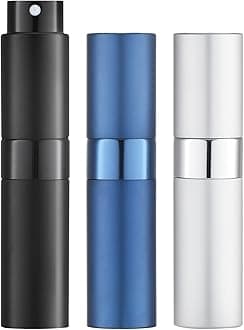 Lisapack 8ML Atomizer Perfume Spray Bottle for Travel (3 PCS) Empty Cologne Dispenser, Portable Sprayer (Black, Silver, Blue)