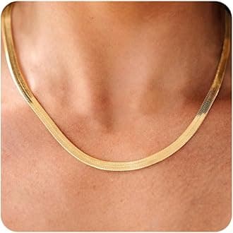 Gold Necklace for Women-14K Plated/S925 sterling silver Snake Chain Necklace Dainty Simple Chunky Herringbone Necklace Gold Choker Necklaces Jewelry for Women