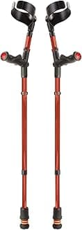 Flexyfoot Shock Absorbing Comfy Grip Double Adjustable Crutches - Improves Safety, Improves Grip, Reduces Shocks & Jarring – Pair - Red