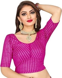 SCUBE DESIGNS Jacquard Striped Stretchable Fit & Comfhy Round Neck Half Sleeve Readymade Saree Blouse Stylish Crop Top Choli for Girls & Women