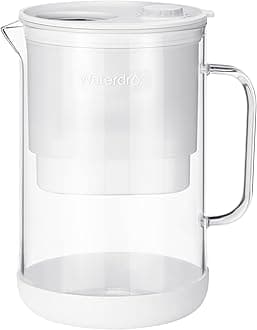 Waterdrop Large Glass Water Filter Pitcher, Eco-Friendly, with 1 NSF 53&42&372 Certified Filter, 10-Cup, Reduces PFOA/PFOS, Chlorine, Cadmium, Copper, Mercury, BPA Free, Easy to Clean, White