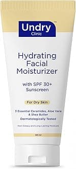 Undry Hydrating Facial Moisturizer with SPF 30+ | Lightweight Daily Moisturizer for Dry Skin | With 3 Essential Ceramides, Aloe Vera & Shea Butter | Dermatologically Tested | 80ml