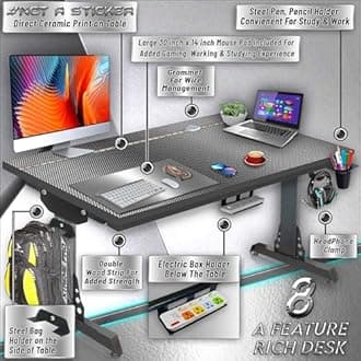 Xtreme PRO Direct Theme Image Printed Computer Table for Gaming, Work & Study Desk. Large for PC, Dual Monitors, iMac, and Laptops. Steel & Engineered Wood. Black Stand 4x2 FEET (CT-Italian Grid)
