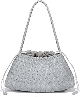 Rejolly Basket Woven Bag for Women Leather Shoulder Handbag Summer Vacation Chic Beach Tote Purse with Drawstring Pouch