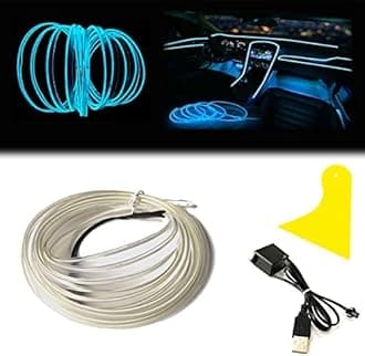 El Wire Ice Blue Interior Car LED Strip Lights, 10M Neon Wire USB 5V with Fuse Protection for Automotive Interior Decoration, with 6mm Sewing Edge
