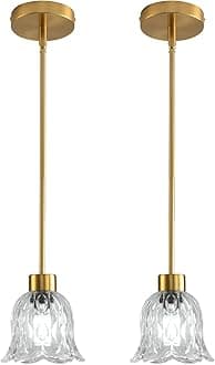 Pendant Lamp with Glass Shade, Modern Antique Brass Pendant Lights,Hanging Light Vintage Glass Shade, Island Light Pendant Light Fixture for Bedroom Living Room Kitchen