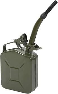 Petrol Can 5L, Jerry Can with Spout, Metal Fuel Can Tank Portable Oil Can Diesel Storage Can for Car Truck Motorcycle Vehicle Off Road Emergency Supply, 1.3 Gallon Water Jerry Can Container (Green)